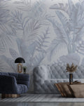 Soft Grey Leaves Wallpaper : Monochrome Palm Fronds Mural