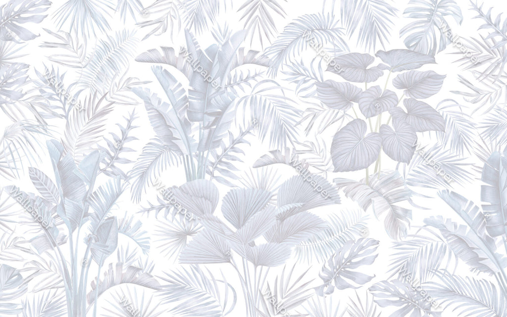 Soft Grey Leaves Wallpaper : Monochrome Palm Fronds Mural - View 2
