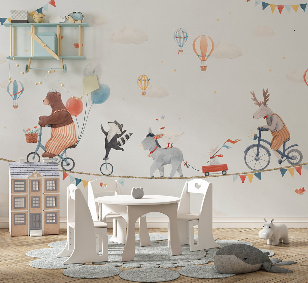 Circus Tightrope Animals Wallpaper : Kids Balloon Mural - View 6