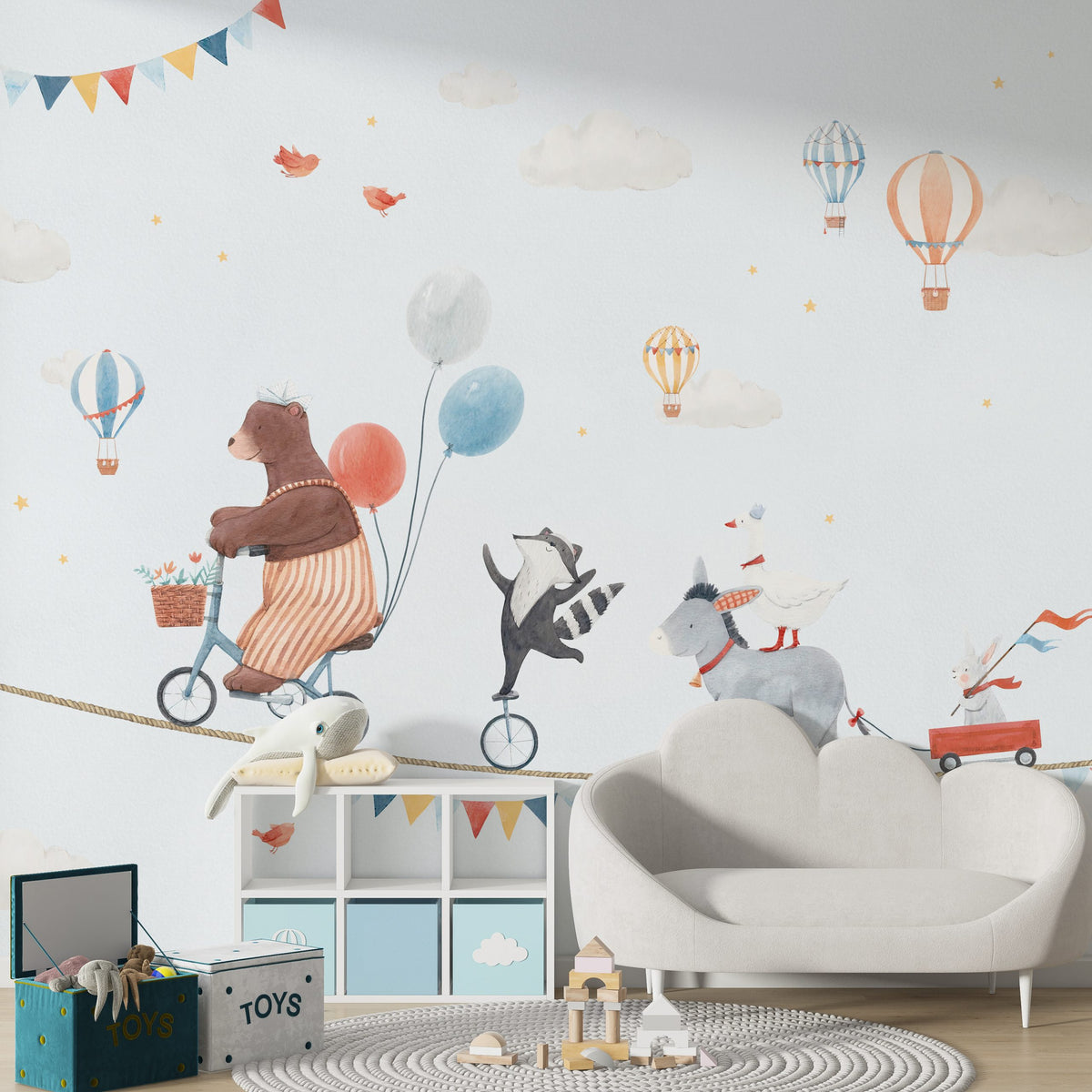 Circus Tightrope Animals Wallpaper : Kids Balloon Mural - View 5