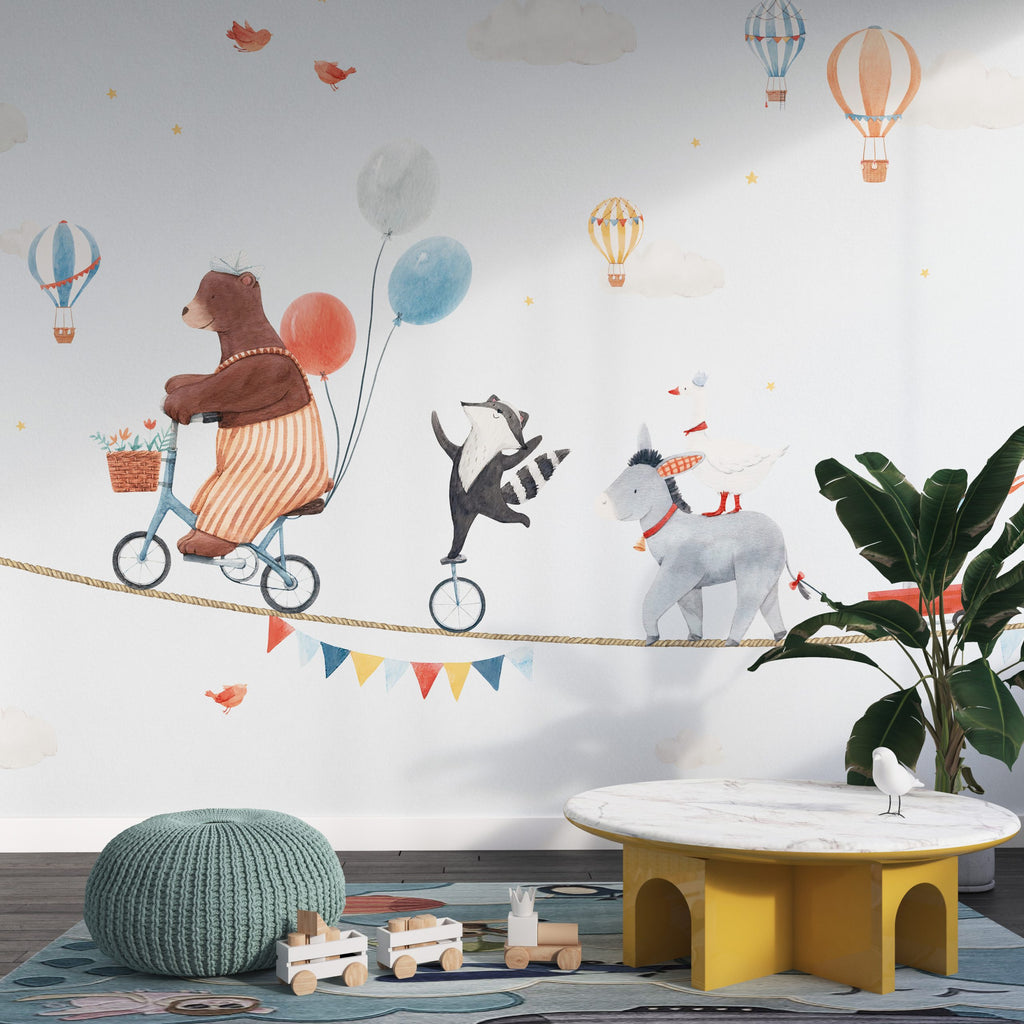 Circus Tightrope Animals Wallpaper : Kids Balloon Mural