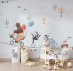 Circus Tightrope Animals Wallpaper : Kids Balloon Mural - View 3