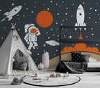 Rocket and Moon Wallpaper : Space Age Astronaut Kids Mural - View 6