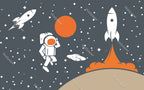 Rocket and Moon Wallpaper : Space Age Astronaut Kids Mural - View 2