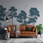 Blue Tree Forest Wallpaper : Monochrome Watercolor Woods Mural - View 5