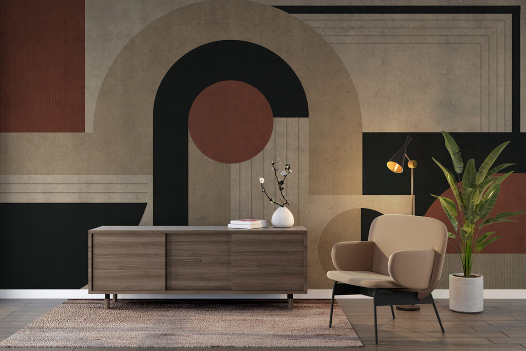 Boho Geometric Wallpaper : Beige and Brown Arches Mural - View 3