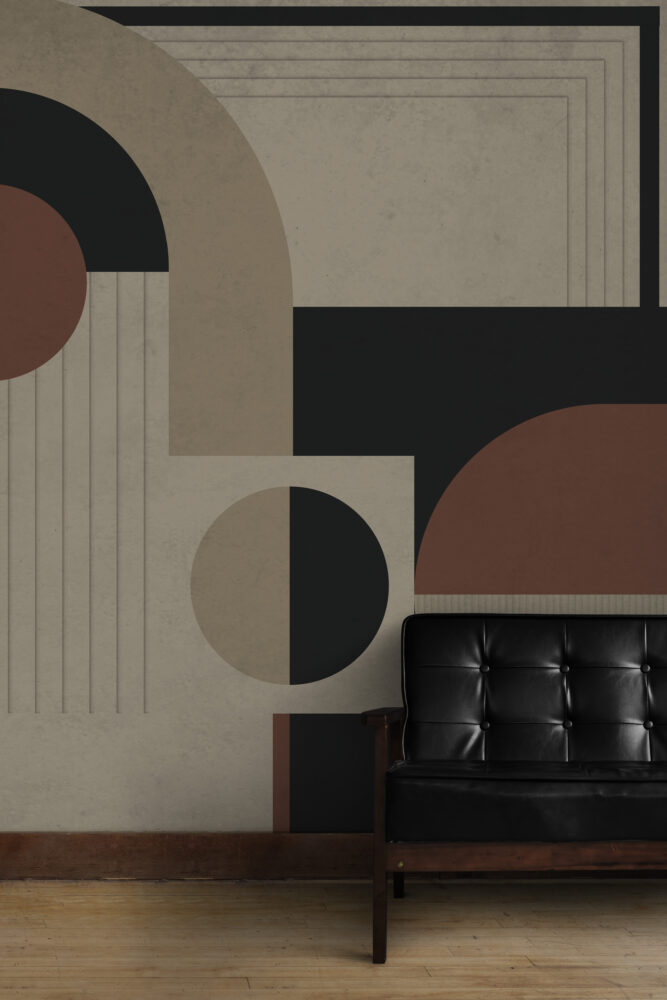 Boho Geometric Wallpaper : Beige and Brown Arches Mural - View 4