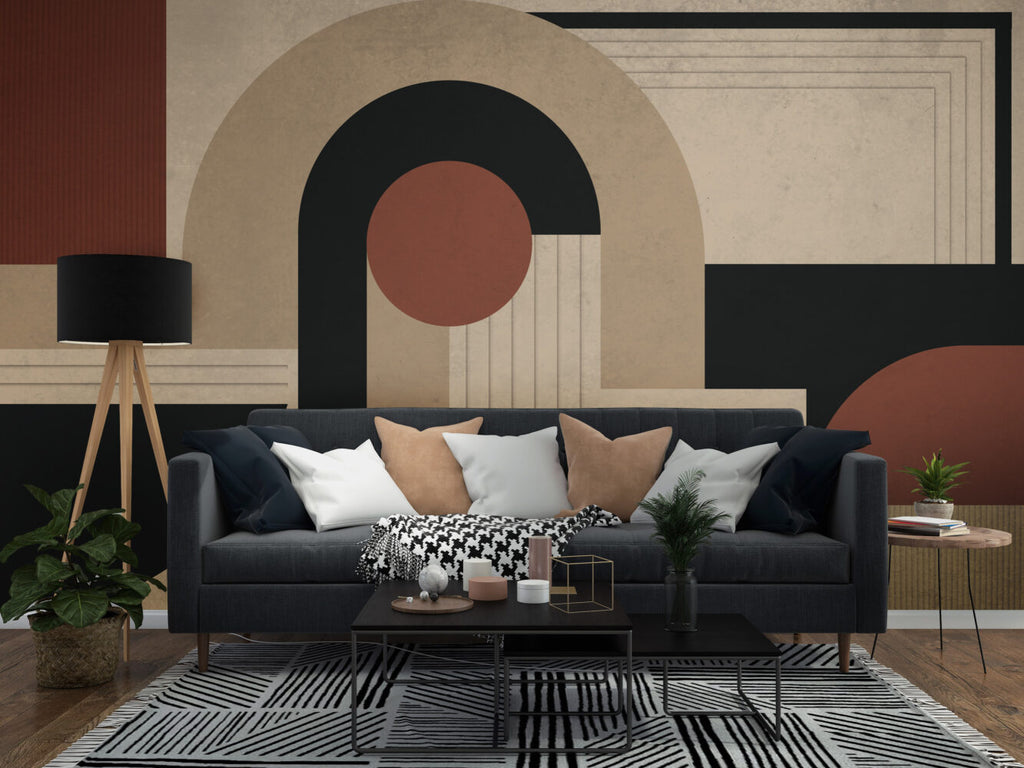 Boho Geometric Wallpaper : Beige and Brown Arches Mural - View 5