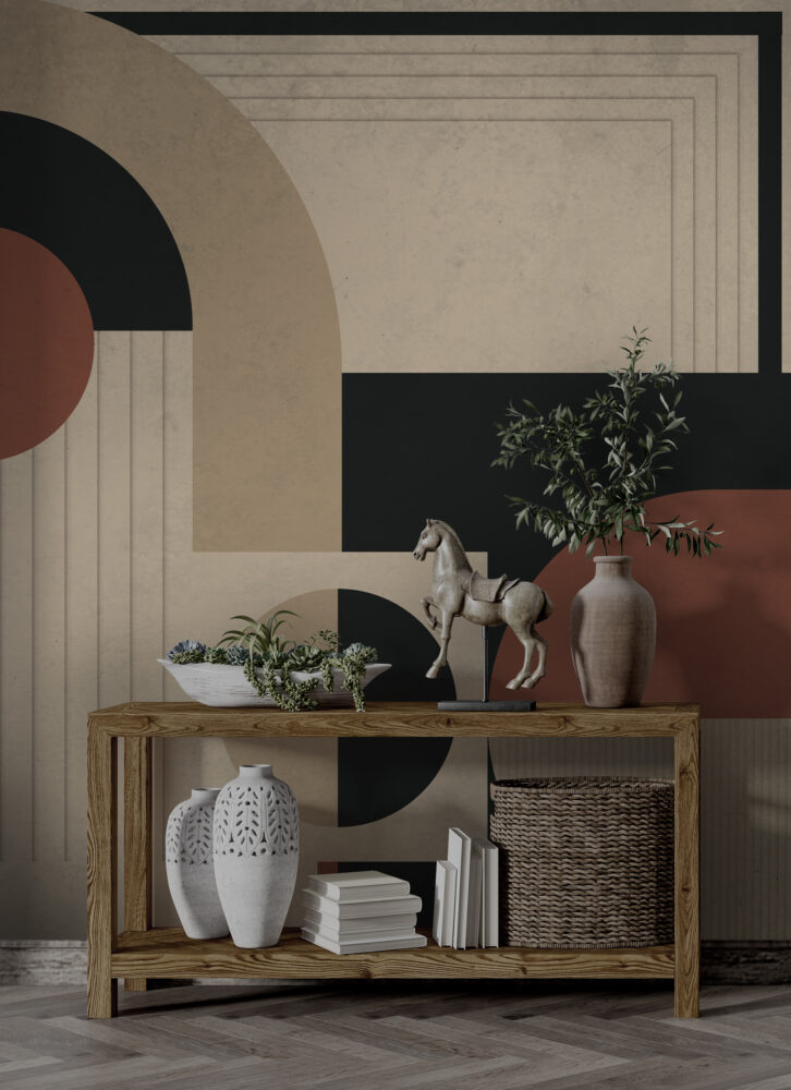 Boho Geometric Wallpaper : Beige and Brown Arches Mural - View 6