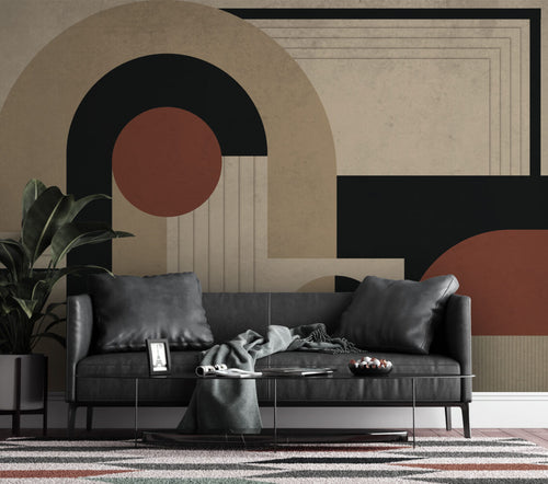 Boho Geometric Wallpaper : Beige and Brown Arches Mural