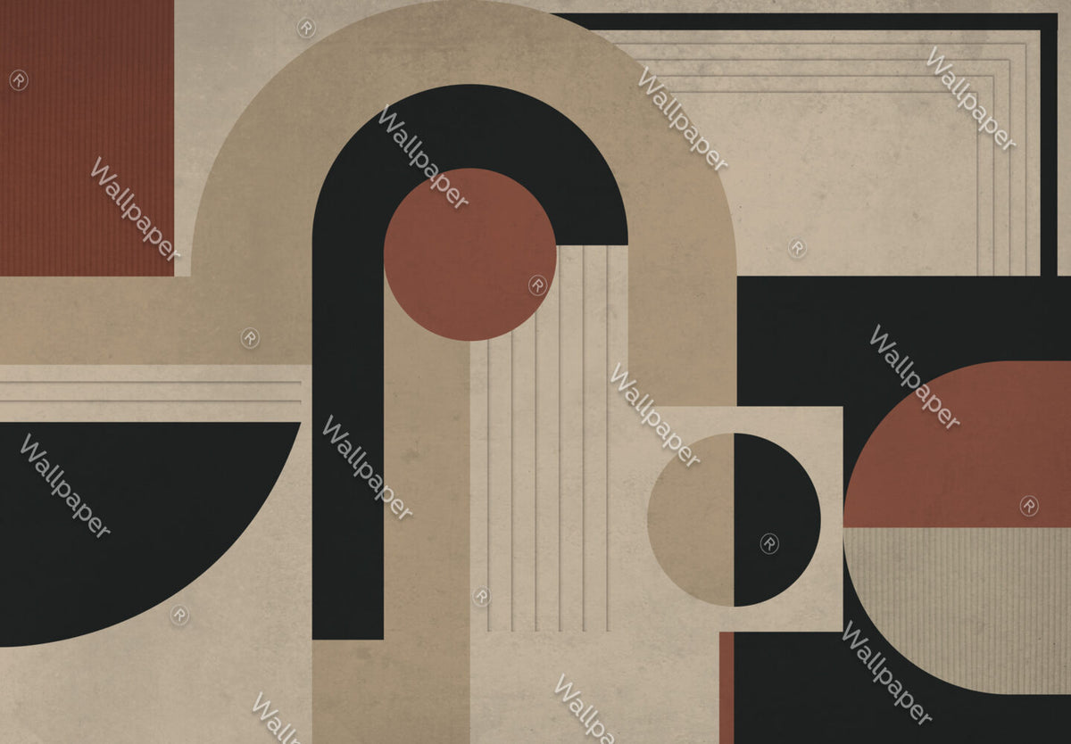 Boho Geometric Wallpaper : Beige and Brown Arches Mural - View 2