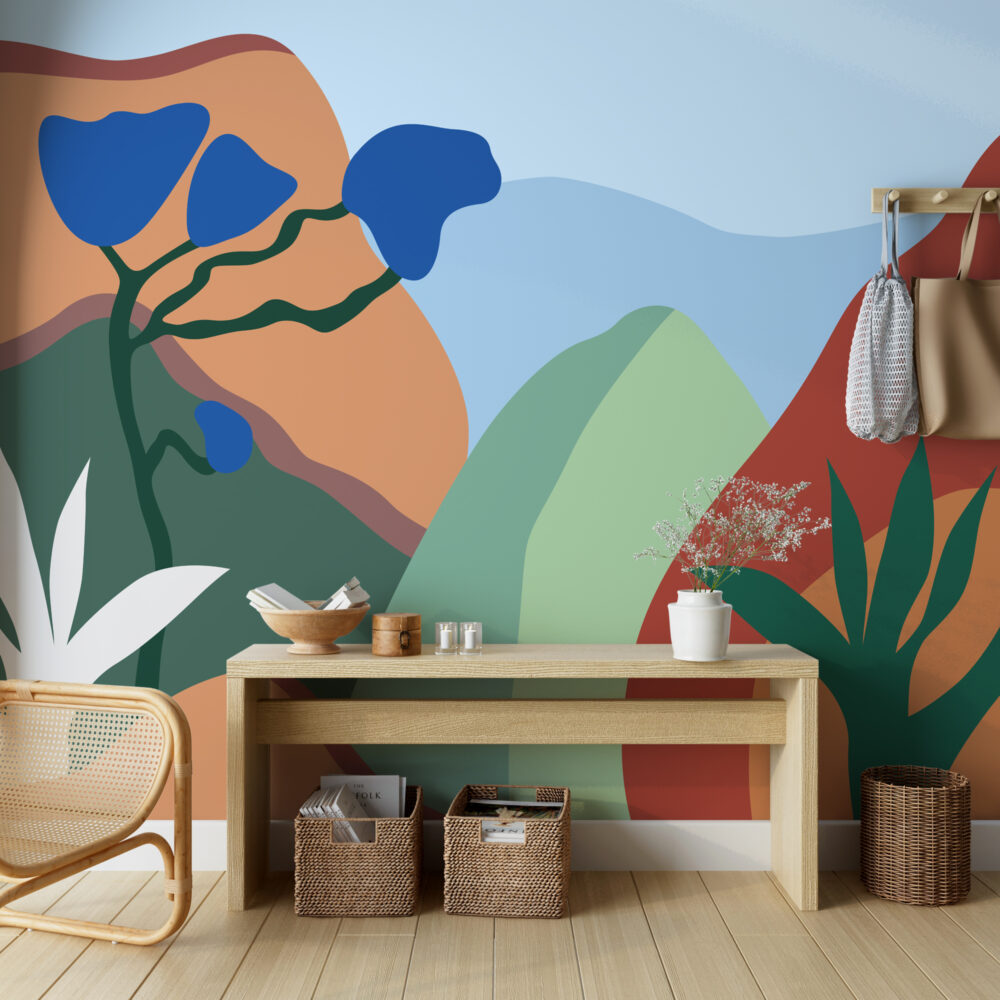 Boho Mountains Wallpaper : Colorful Abstract Hills Mural - View 3