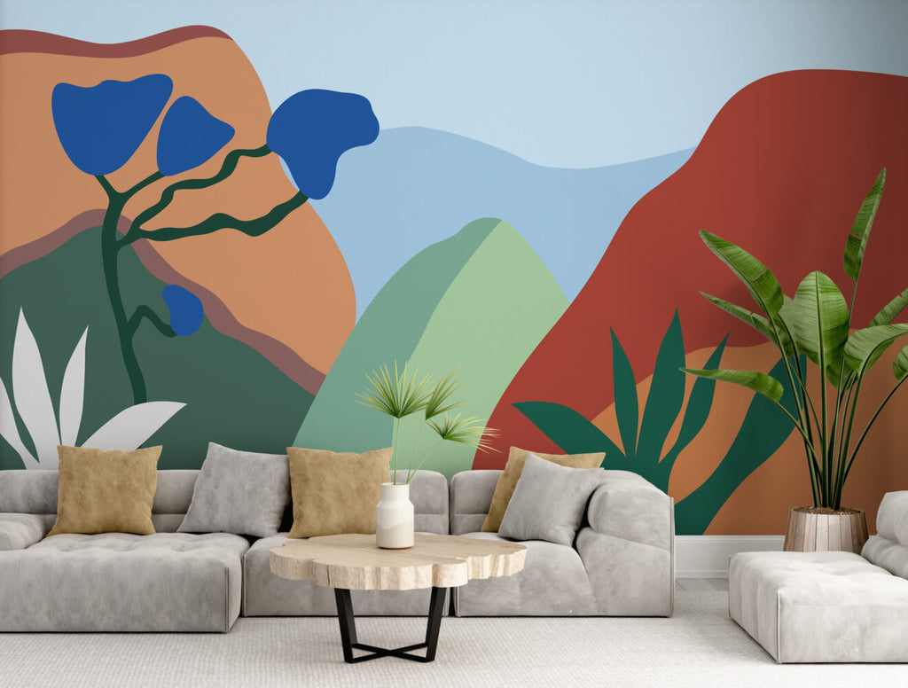 Boho Mountains Wallpaper : Colorful Abstract Hills Mural
