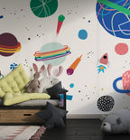 Doodle Space Wallpaper : Colorful Planets and Comets Mural - View 5