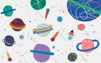 Doodle Space Wallpaper : Colorful Planets and Comets Mural - View 2
