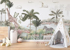 Moon Safari Wallpaper : Giraffes and Palms Kids Mural - View 4