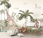 Moon Safari Wallpaper : Giraffes and Palms Kids Mural