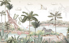 Moon Safari Wallpaper : Giraffes and Palms Kids Mural - View 2