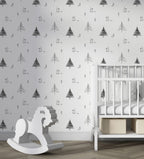 Minimalist Pine Bunny Wallpaper : Scandi Kids Pattern - View 3