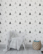 Minimalist Pine Bunny Wallpaper : Scandi Kids Pattern - View 4