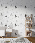 Minimalist Pine Bunny Wallpaper : Scandi Kids Pattern