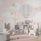 Pink Cloud Balloon Elephant Wallpaper : Nursery Sky Mural - View 3