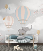 Balloon Elephant Wallpaper : Grey Sky Nursery Mural - View 3