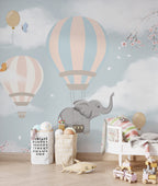 Blue Cloud Balloon Elephant Wallpaper : Nursery Sky Mural - View 3