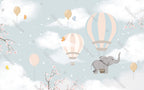 Blue Cloud Balloon Elephant Wallpaper : Nursery Sky Mural - View 2