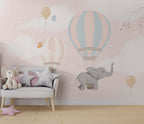 Pink Cloud Balloon Elephant Wallpaper : Nursery Sky Mural - View 4