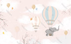 Pink Cloud Balloon Elephant Wallpaper : Nursery Sky Mural - View 2