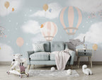 Blue Cloud Balloon Elephant Wallpaper : Nursery Sky Mural - View 6
