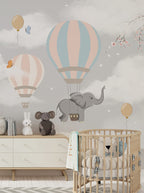 Balloon Elephant Wallpaper : Grey Sky Nursery Mural - View 5