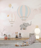 Pink Cloud Balloon Elephant Wallpaper : Nursery Sky Mural - View 6