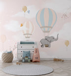 Pink Cloud Balloon Elephant Wallpaper : Nursery Sky Mural
