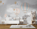 Balloon Elephant Wallpaper : Grey Sky Nursery Mural