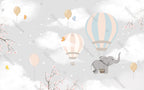 Balloon Elephant Wallpaper : Grey Sky Nursery Mural - View 2