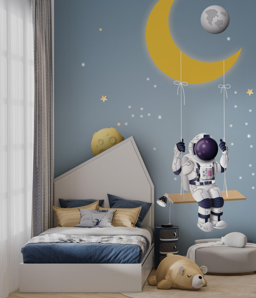 Moon Swing Astronaut Wallpaper : Space Shuttle Kids Mural - View 3