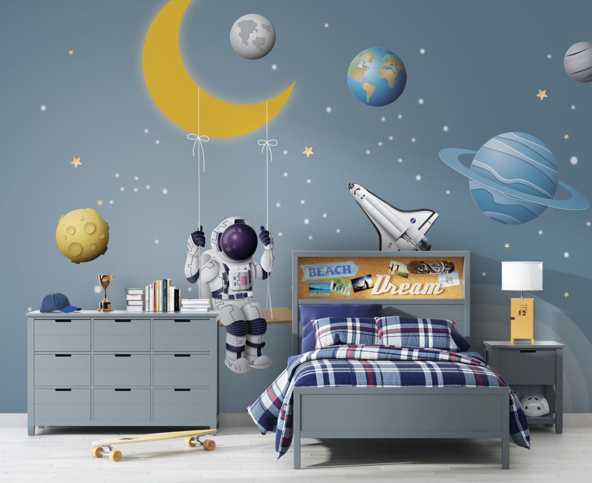 Moon Swing Astronaut Wallpaper : Space Shuttle Kids Mural - View 4