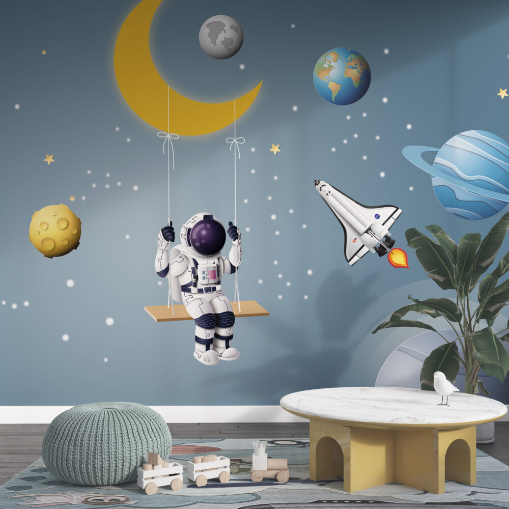 Moon Swing Astronaut Wallpaper : Space Shuttle Kids Mural - View 5