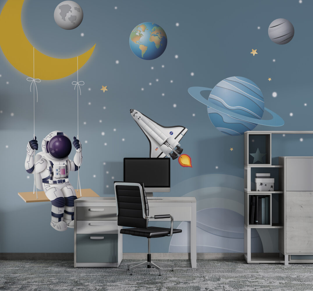 Moon Swing Astronaut Wallpaper : Space Shuttle Kids Mural - View 6