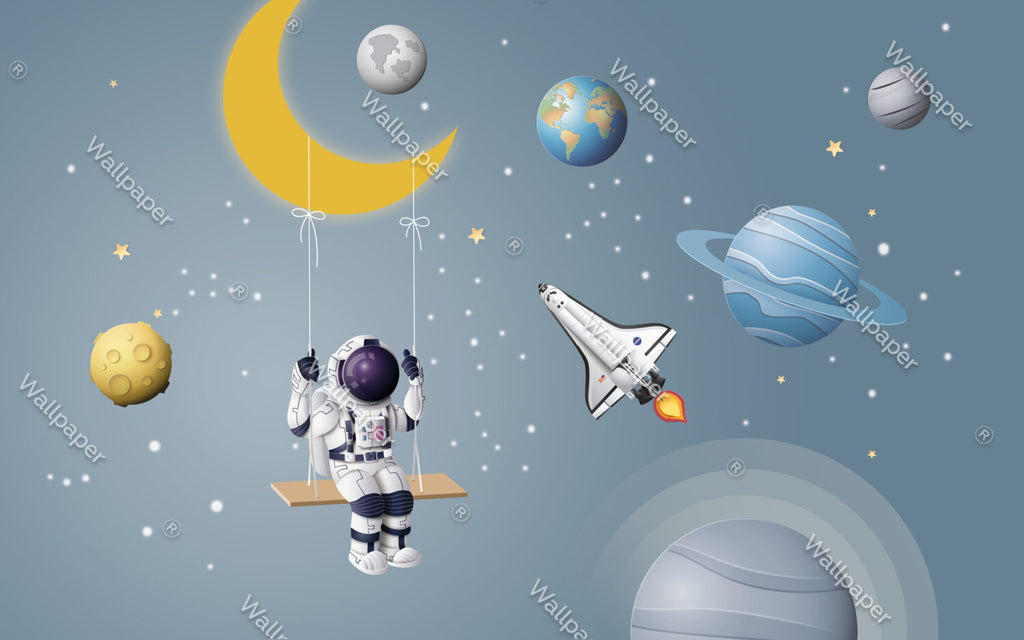 Moon Swing Astronaut Wallpaper : Space Shuttle Kids Mural - View 2