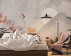 Moonlit Flamingo Wallpaper : Soft Tropical Watercolor Mural - View 6