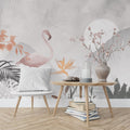 Moonlit Flamingo Wallpaper : Soft Tropical Watercolor Mural