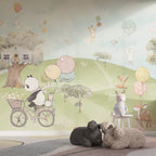 Balloon Panda Wallpaper : Green Hills Woodland Kids Mural - View 3