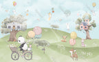 Balloon Panda Wallpaper : Green Hills Woodland Kids Mural - View 2