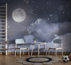 Moonlight Line Astronaut Wallpaper : Night Sky Kids Mural - View 4