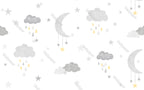 Moon and Rain Clouds Wallpaper : Grey Stars Nursery Mural - View 2