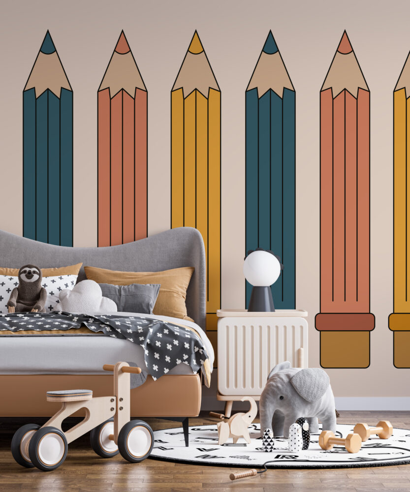 Colored Pencils Wallpaper : Giant Crayon Kids Mural - View 3