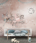 Dreamy Carousel Wallpaper : Pink Zebra and Butterflies Mural - View 4